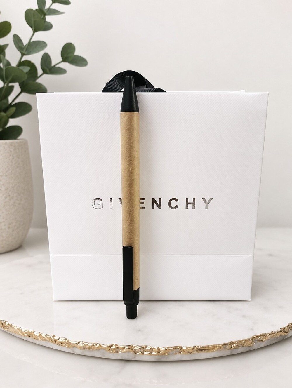 Givenchy White Bag with Silver Logo and Black Ribbon